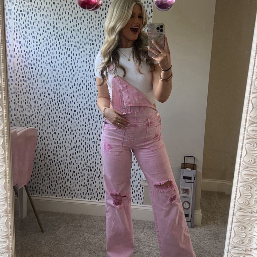 Trendy Pink Women's Distressed Overalls